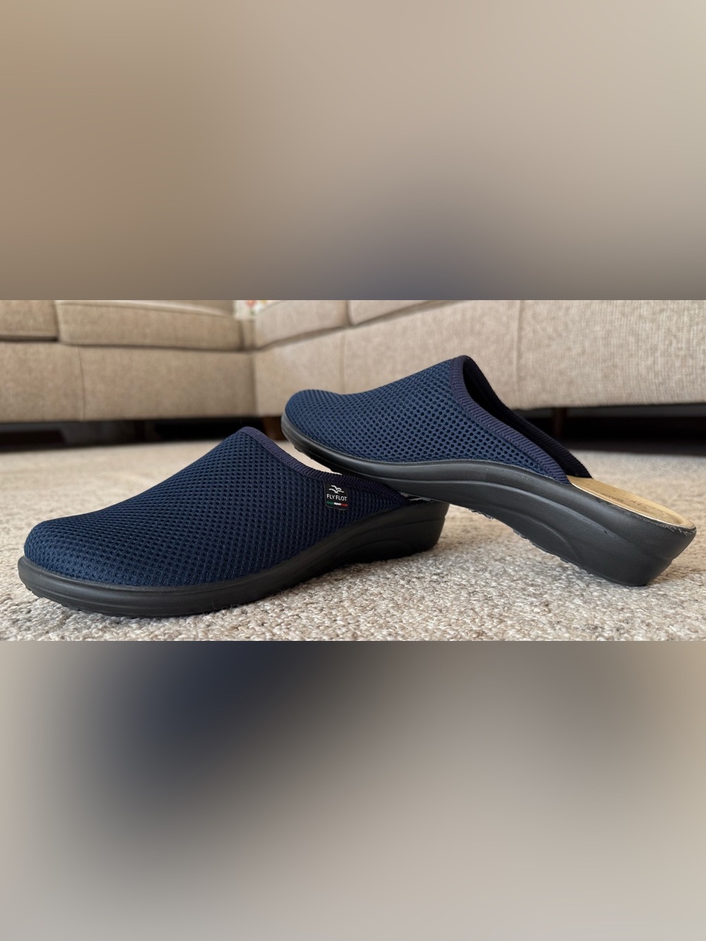 Fly Flot Anti-Shock Mesh Mule Navy Made in Italy Sz 8.5